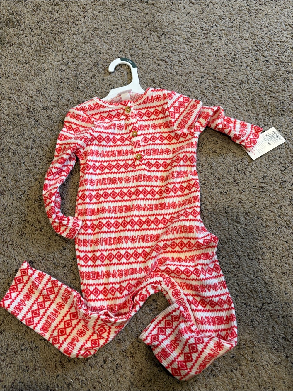 Cat and jack  Red and White 'Merry' Holiday One-Piece Pajamas